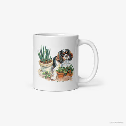 Cavalier King Charles Spaniel Repotting Plants White Mug