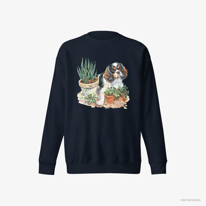 Cavalier King Charles Spaniel Repotting Plants Navy Sweatshirt