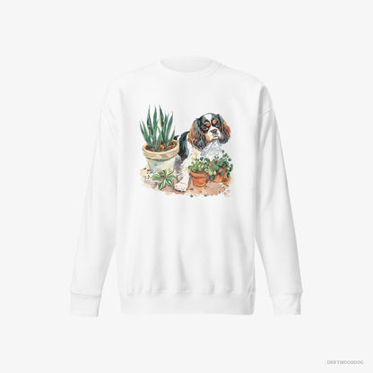 Cavalier King Charles Spaniel Repotting Plants White Sweatshirt