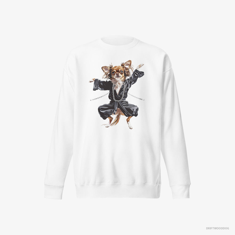 Chihuahua Sweatshirt – Men White Sweatshirt Eco-Friendly – Raving in Black (on White Background)