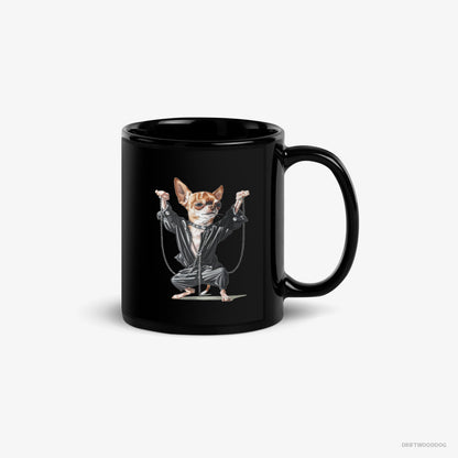 Chihuahua Mug – Unisex Black Mug Classic – in a Techno Frenzy (on White Background)