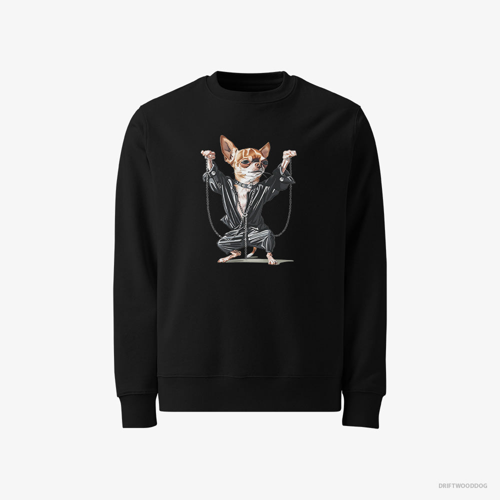 Chihuahua Sweatshirt – Men Black Sweatshirt Classic – in a Techno Frenzy (on White Background)