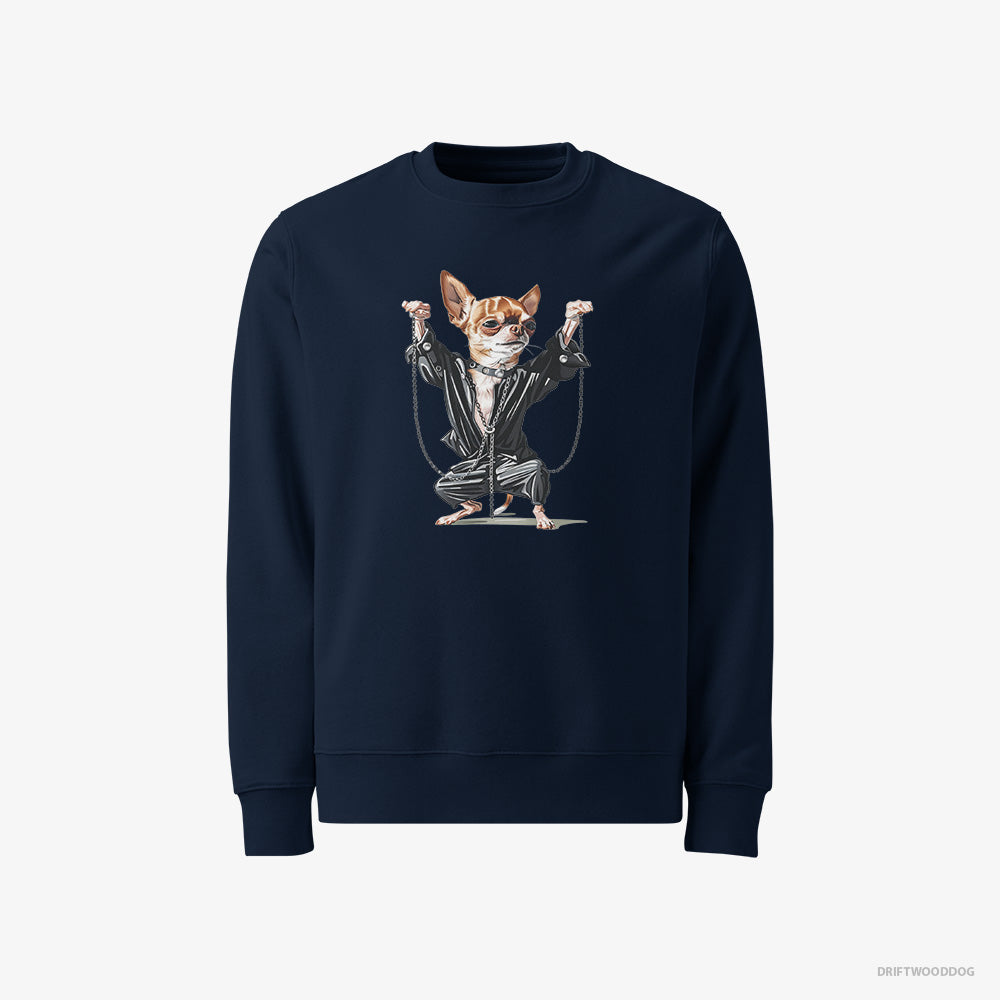 Chihuahua Sweatshirt – Men Navy Sweatshirt Classic – in a Techno Frenzy (on White Background)