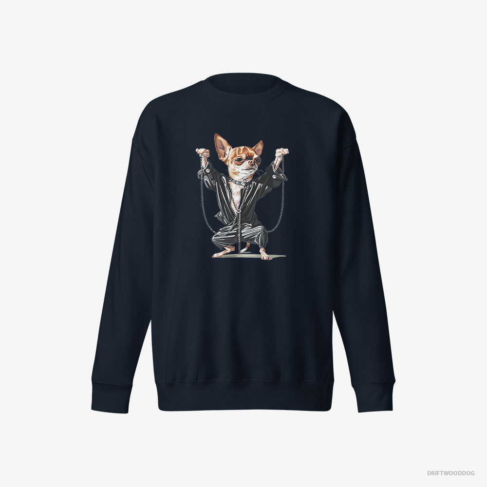 Chihuahua Sweatshirt – Men Navy Sweatshirt Eco-Friendly – in a Techno Frenzy (on White Background)