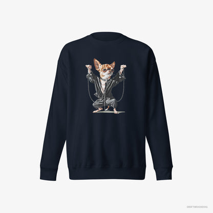 Chihuahua Sweatshirt – Men Navy Sweatshirt Eco-Friendly – in a Techno Frenzy (on White Background)