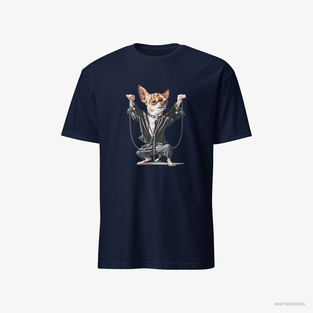 Chihuahua T-Shirt – Men Navy T-Shirt Classic – in a Techno Frenzy (on White Background)