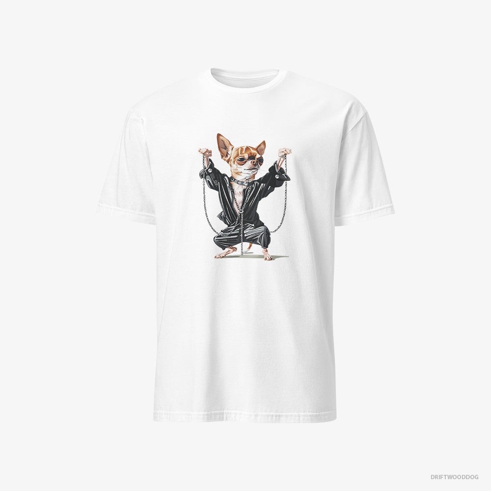 Chihuahua T-Shirt – Men White T-Shirt Classic – in a Techno Frenzy (on White Background)