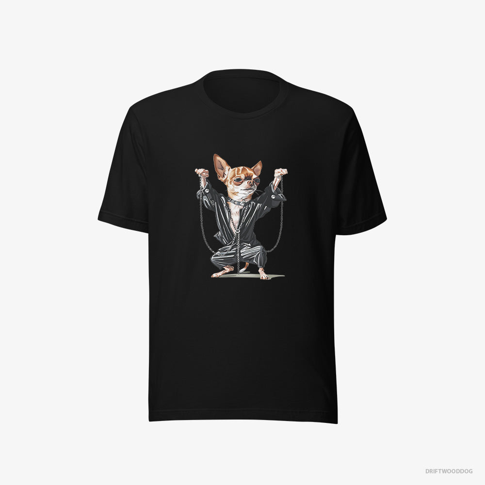 Chihuahua T-Shirt – Men Black T-Shirt Eco-Friendly – in a Techno Frenzy (on White Background)