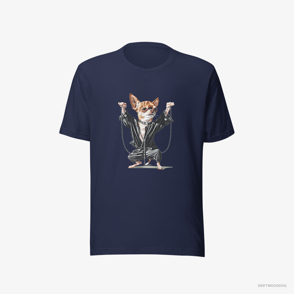 Chihuahua T-Shirt – Women Navy T-Shirt Eco-Friendly – in a Techno Frenzy (on White Background)