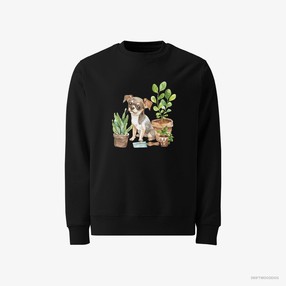 Chihuahua Sweatshirt – Men Black Sweatshirt Classic – Gardening with Care (on White Background)