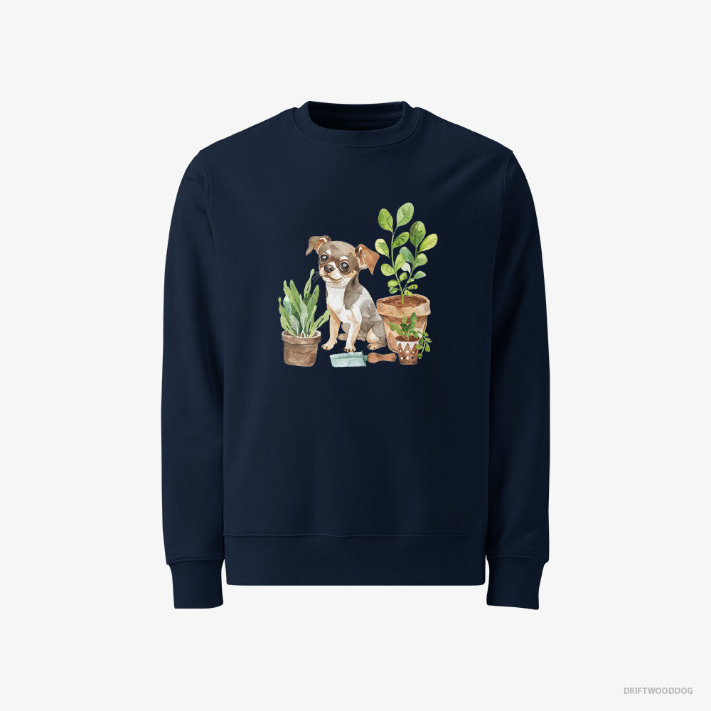 Chihuahua Sweatshirt – Men Navy Sweatshirt Classic – Gardening with Care (on White Background)