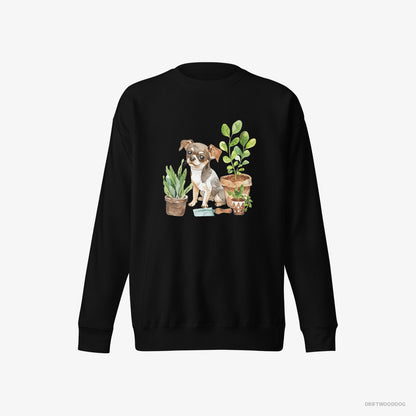 Chihuahua Sweatshirt – Men Black Sweatshirt Eco-Friendly – Gardening with Care (on White Background)