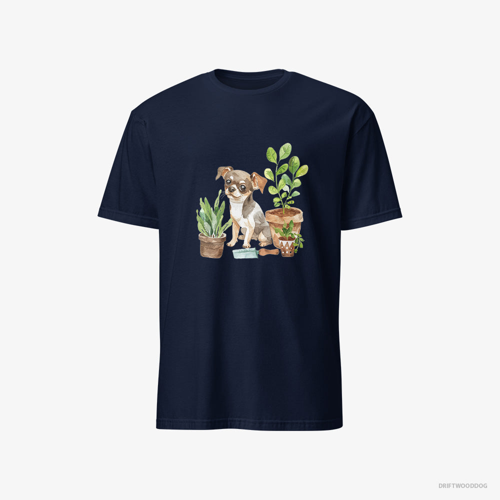 Chihuahua T-Shirt – Men Navy T-Shirt Classic – Gardening with Care (on White Background)