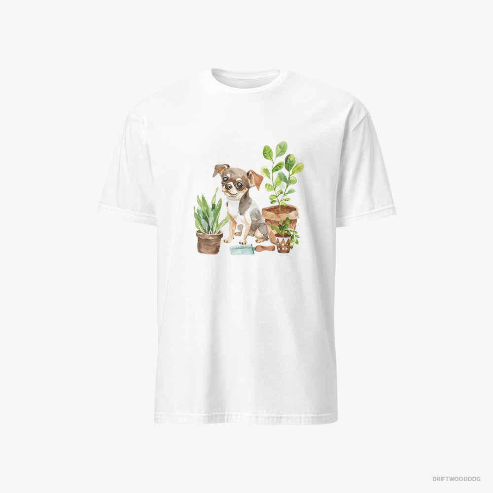 Chihuahua T-Shirt – Men White T-Shirt Classic – Gardening with Care (on White Background)