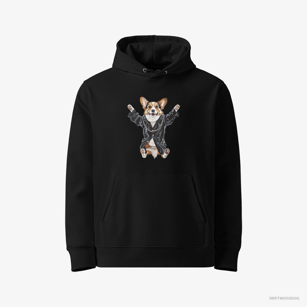 Corgi Hoodie – Women Black Hoodie Eco-Friendly – Pulsing in Black (on White Background)