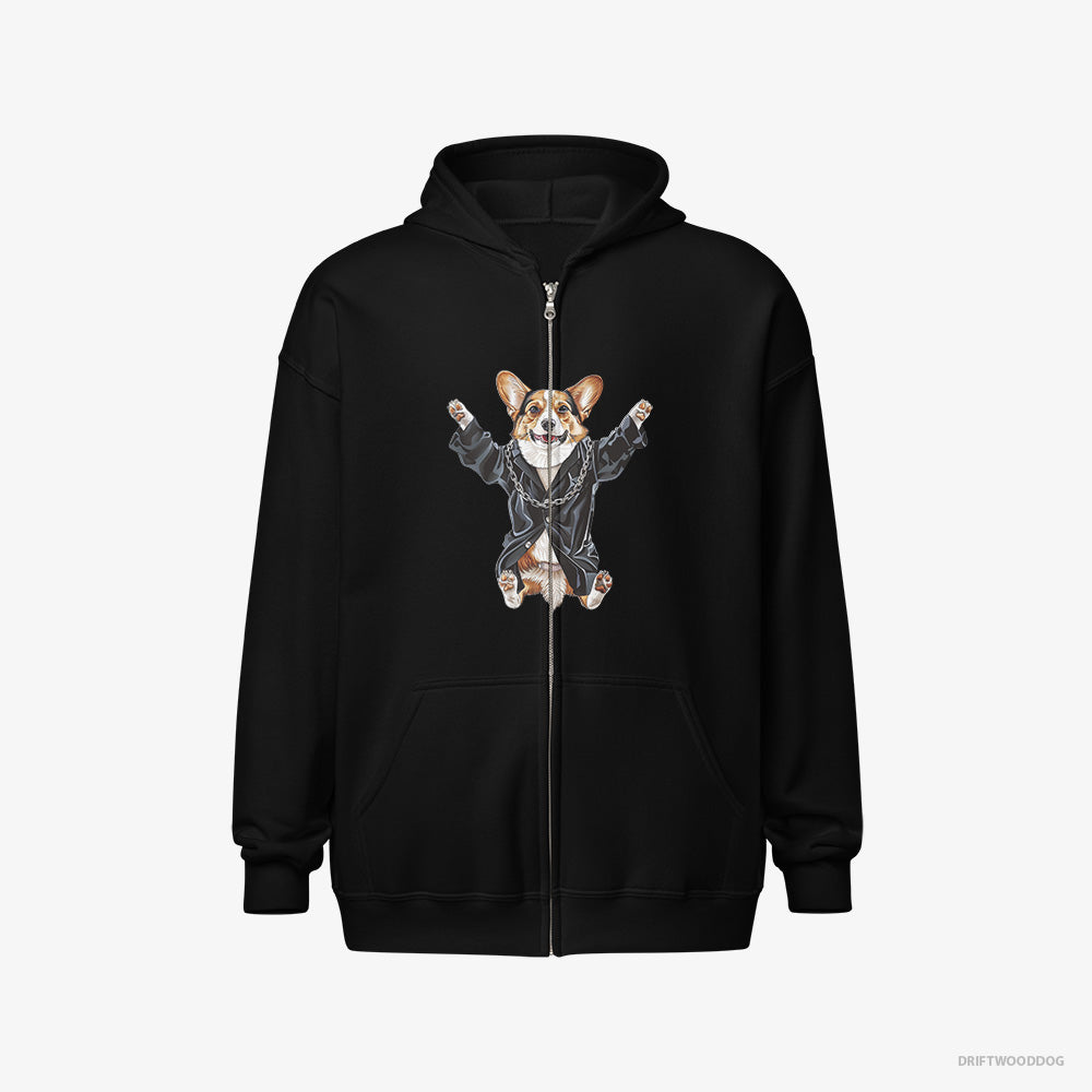 Corgi Pulsing in Black Full-Zip Hoodie