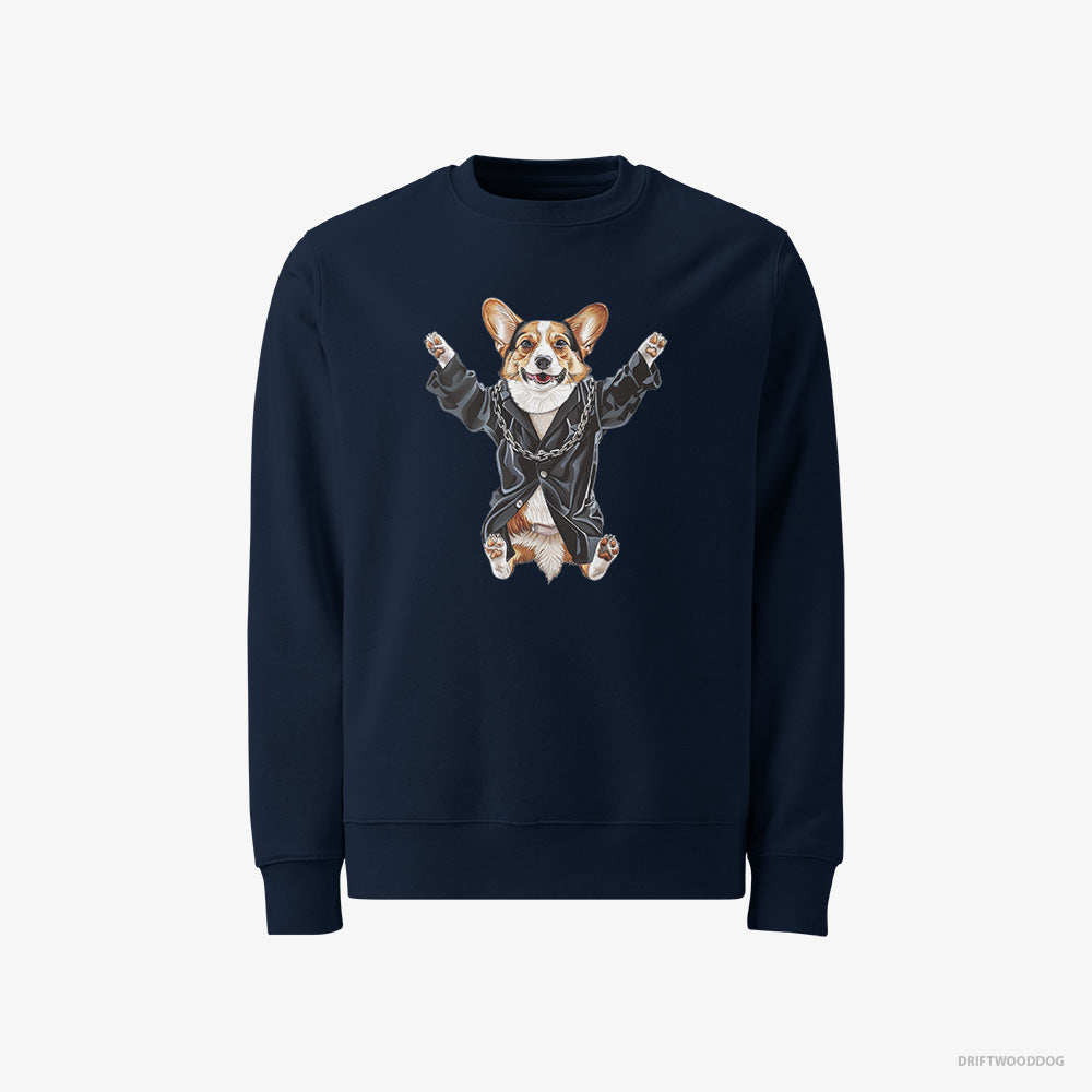 Corgi Sweatshirt – Men Navy Sweatshirt Classic – Pulsing in Black (on White Background)