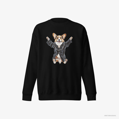 Corgi Sweatshirt – Men Black Sweatshirt Eco-Friendly – Pulsing in Black (on White Background)