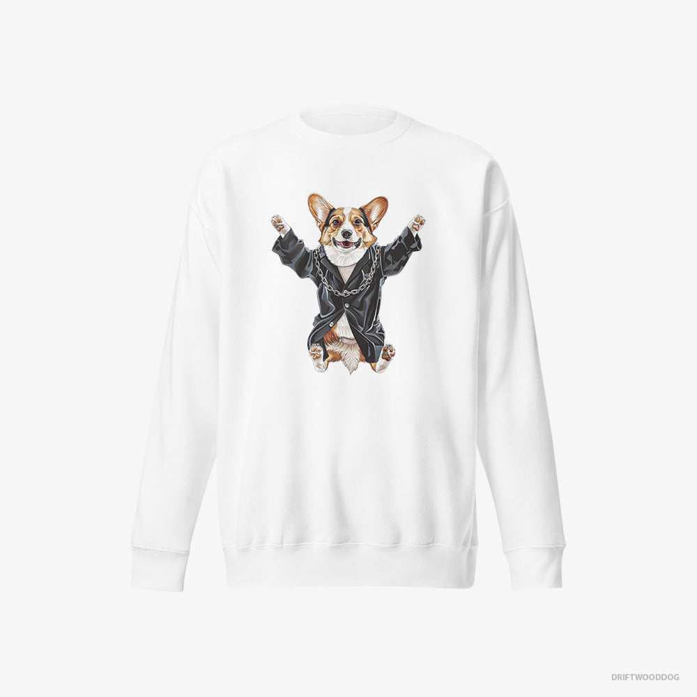 Corgi Sweatshirt – Men White Sweatshirt Eco-Friendly – Pulsing in Black (on White Background)