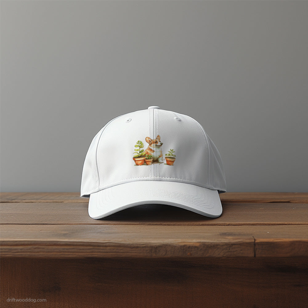 Corgi Sitting by Flower Pots Hat – Unique Dog-Themed Hats for Dog Lovers