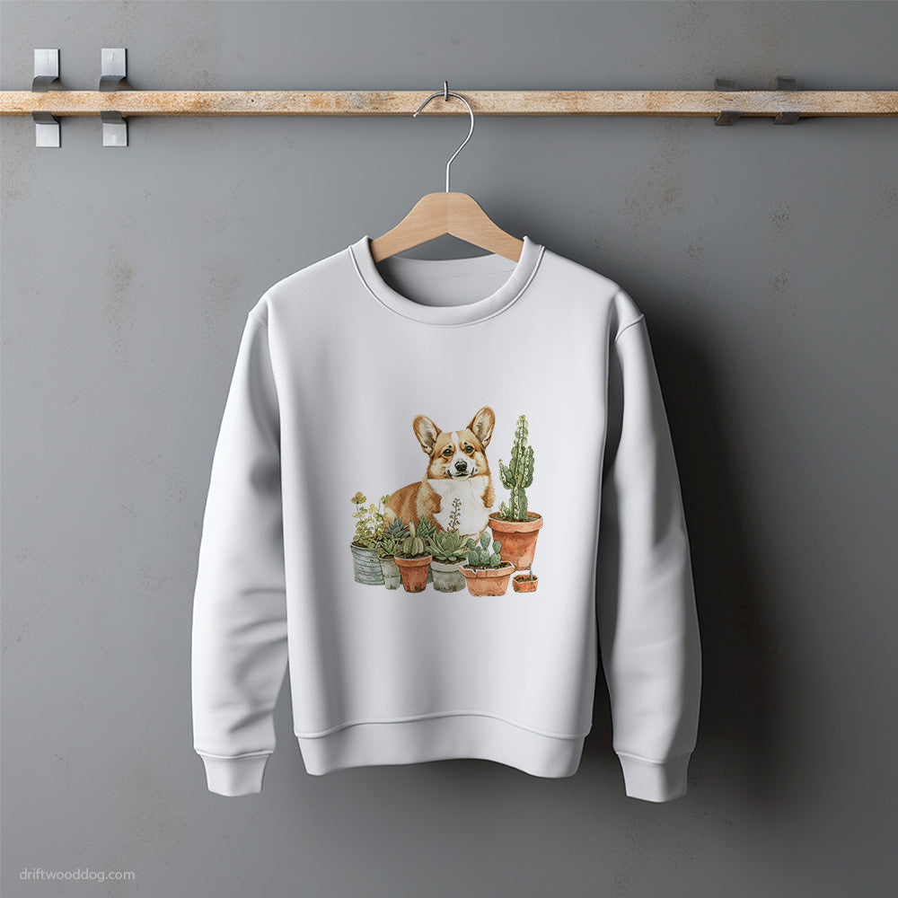 Corgi Admiring the Garden Sweatshirt – Unisex Sweatshirt for Dog Lovers