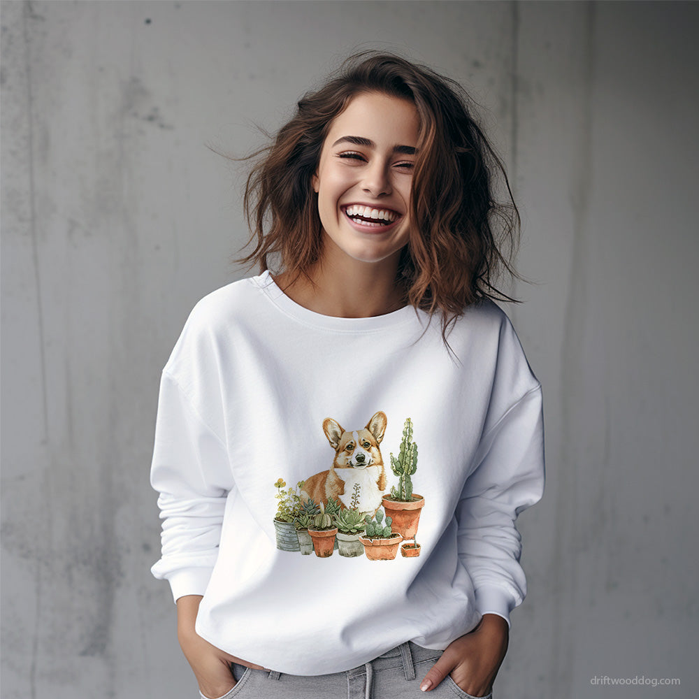 Corgi Admiring the Garden Sweatshirt – Custom Dog Sweatshirt for Women