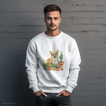 Corgi Admiring the Garden Sweatshirt – Unique Dog Sweatshirt for Men