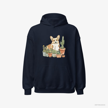 Corgi Admiring the Garden Navy Hoodie