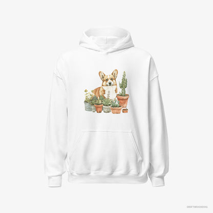 Corgi Admiring the Garden White Hoodie