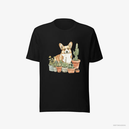 Corgi Admiring the Garden Black T-Shirt