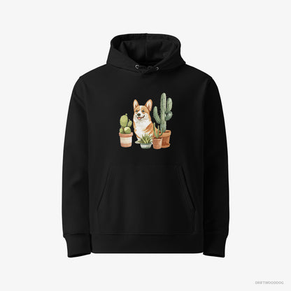 Corgi Sitting Among the Greenery Black Hoodie