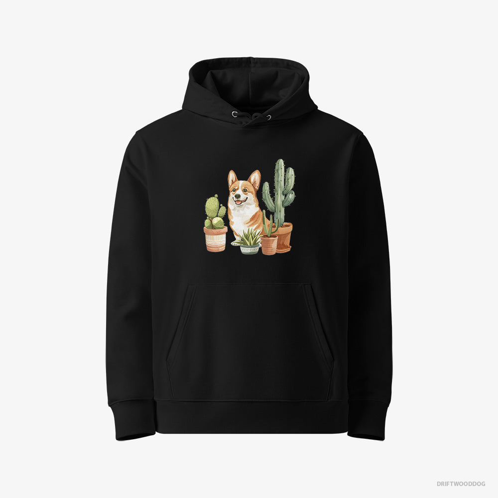 Corgi Sitting Among the Greenery – Women's Hoodie Black Eco – Eco-Friendly