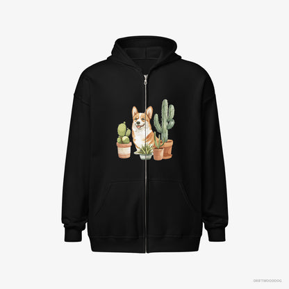 Corgi Sitting Among the Greenery Black Hoodie