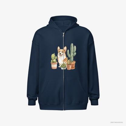 Corgi Sitting Among the Greenery Navy Hoodie