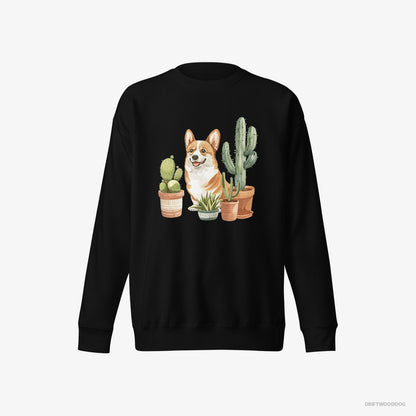 Corgi Sitting Among the Greenery Black Sweatshirt