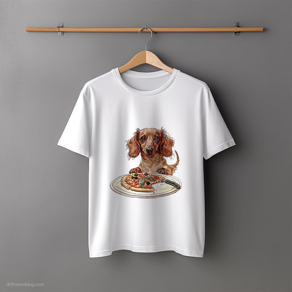 Dachshund Waiting for a Slice of Pizza T-Shirt – Unisex Tee for Dog Lovers