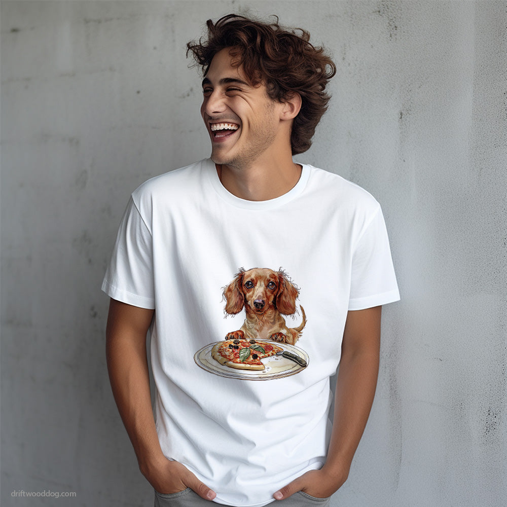 Dachshund Waiting for a Slice of Pizza T-Shirt – Dog T-Shirt for Men