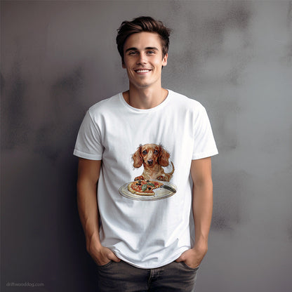 Dachshund Waiting for a Slice of Pizza T-Shirt – Dog Graphic Tee for Men