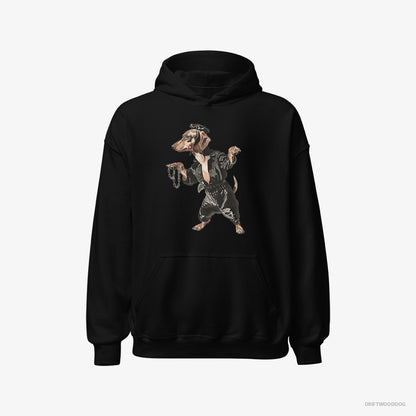 Dachshund Hoodie – Men Black Hoodie Classic – in a Dark Groove (on White Background)