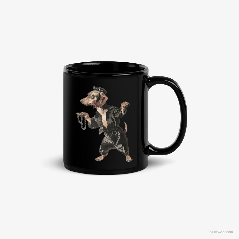 Dachshund Mug – Unisex Black Mug Classic – in a Dark Groove (on White Background)