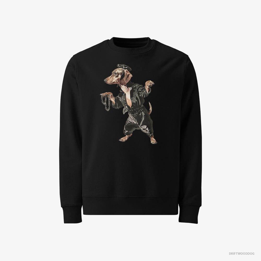 Dachshund Sweatshirt – Men Black Sweatshirt Classic – in a Dark Groove (on White Background)