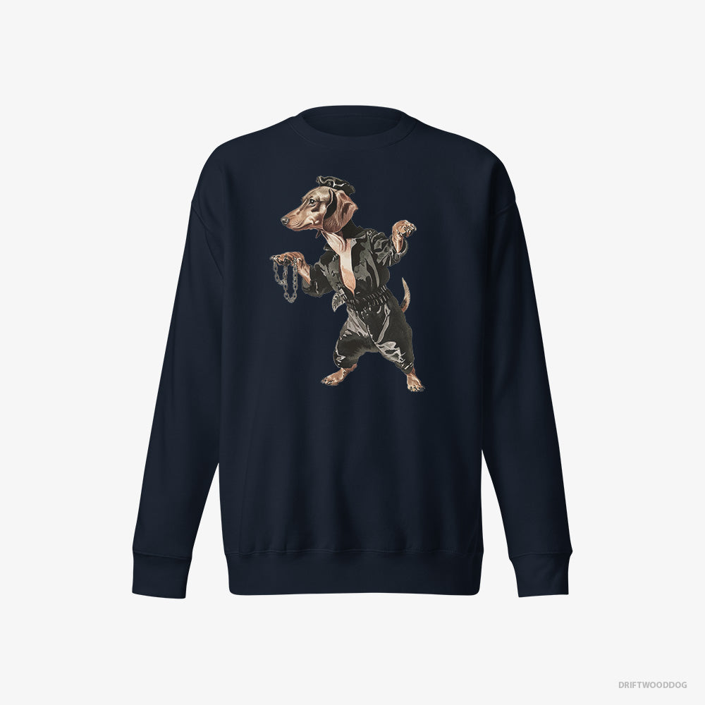 Dachshund Sweatshirt – Men Navy Sweatshirt Eco-Friendly – in a Dark Groove (on White Background)