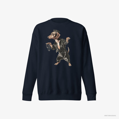 Dachshund Sweatshirt – Men Navy Sweatshirt Eco-Friendly – in a Dark Groove (on White Background)