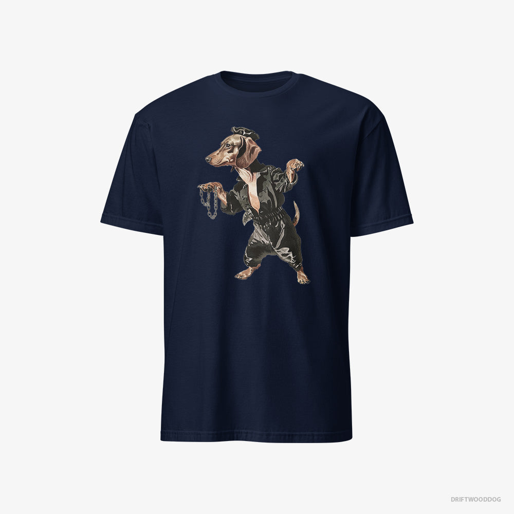 Dachshund T-Shirt – Men Navy T-Shirt Classic – in a Dark Groove (on White Background)