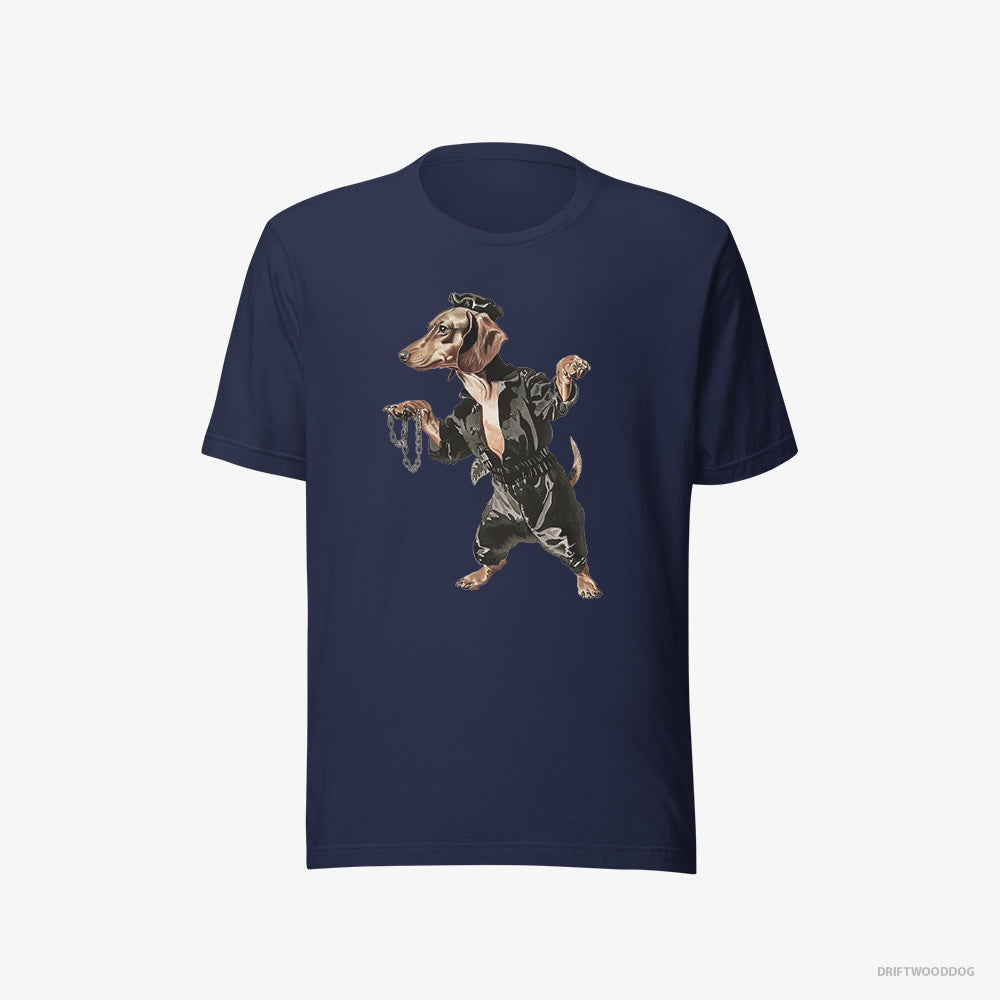 Dachshund T-Shirt – Women Navy T-Shirt Eco-Friendly – in a Dark Groove (on White Background)