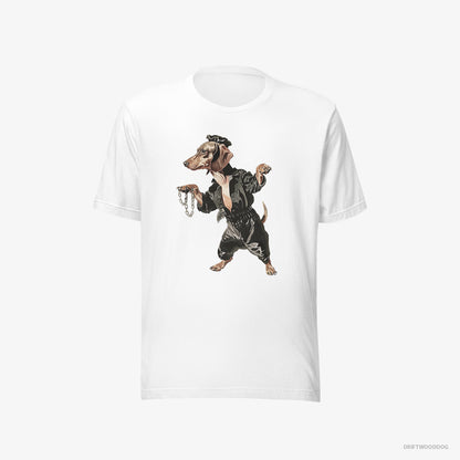 Dachshund T-Shirt – Men White T-Shirt Eco-Friendly – in a Dark Groove (on White Background)