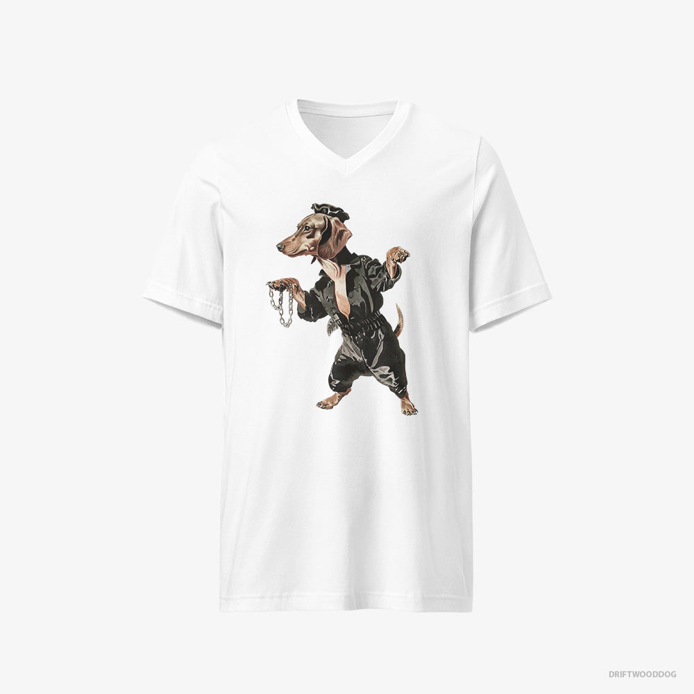 Dachshund in a Dark Groove V-Neck T-Shirt