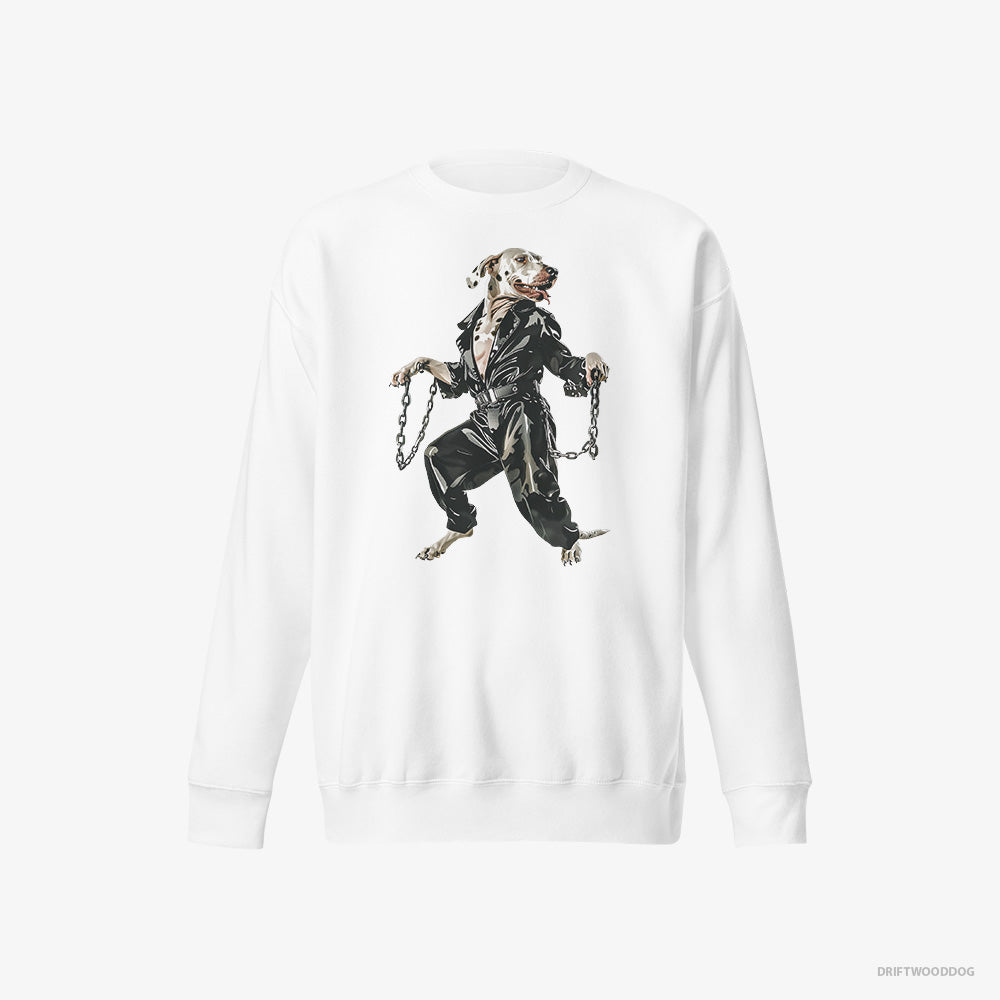 Dalmatian Sweatshirt – Men White Sweatshirt Eco-Friendly – Vibes in Chains (on White Background)