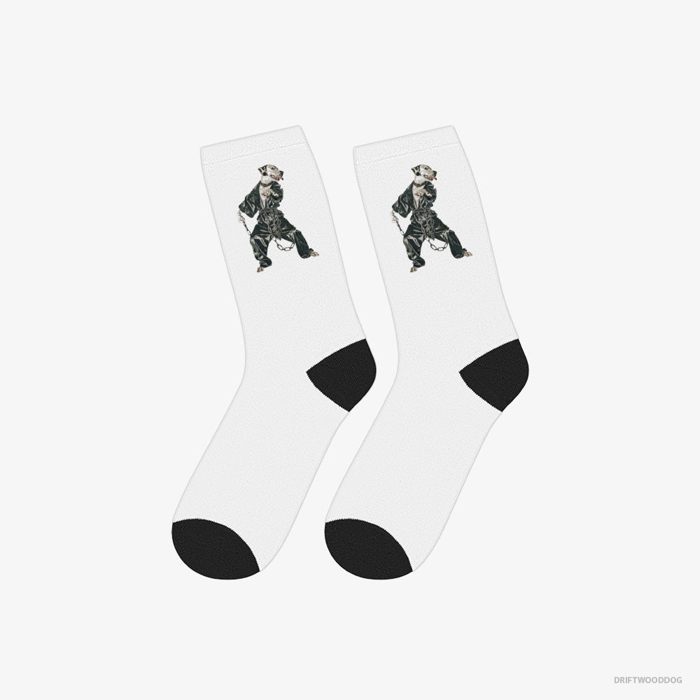 Dalmatian Socks – Unisex White Socks Classic – in a Bassline Frenzy (on White Background)