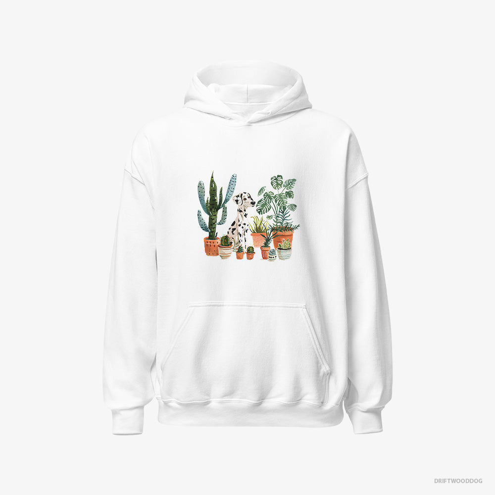 Dalmatian Hoodie – Women White Hoodie Classic – Caring for Plants (on White Background)